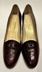 Vintage Florsheim Burgundy Leather Heels with Scale Leather W 8 - Picture 1 of 6
