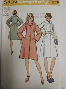 Dress Trench Coat 12 Simplicity 5408 Sewing Pattern UC FF VTG 70s Belted Dressy - Picture 1 of 6