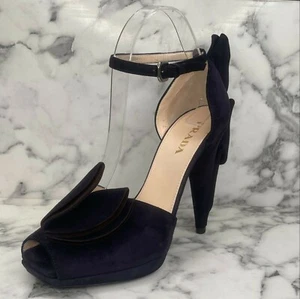 PRADA marineblau & braun Wildleder Plateau Blumen Blütenblatt Peeptoe Pumps-US 7 - Bild 1 von 11