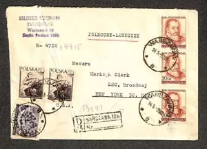 POLAND 592 605 & 616 STAMPS MARKS & CLERK NY REGISTERED AIRMAIL COVER 1955 - Picture 1 of 2