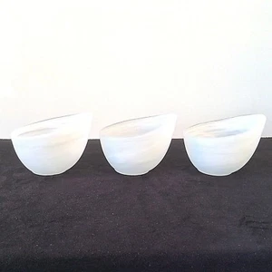 SLANT CUT SWIRLED GLASS SET 3 BOWLS SNACK CANDY SERVING ALABASTER LOOK WHITE - Picture 1 of 12