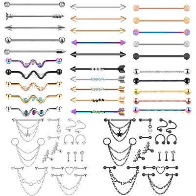 16× Stainless Steel Industrial Barbells Cartilage Earrings 14G Piercing Jewelry - Image 1 of 4