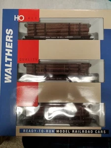 Walthers HO 3-Pack "Milwaukee Road 45' Flatcars w/ Logs" Boxed #932-34001 NIB - Picture 1 of 5