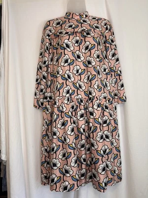 Vestido Orla Kiely 100% Seda Amapola Rosa Midi Mod Foto 1 de 4