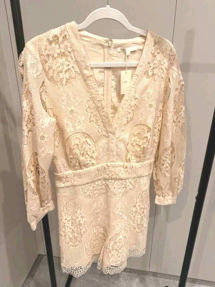 Maje Spitze Overall FR40-M-D38 Creme Spitze Neu Jumpsuit Anzug Einteiler Designe - Bild 1 von 4