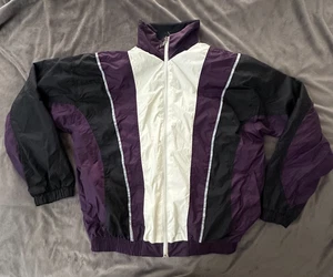 WILSON Jacket Mens Medium Purple White Nylon Full Zip Windbreaker Retro Warm Up - Picture 1 of 8
