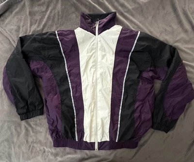 WILSON Jacket Mens Medium Purple White Nylon Full Zip Windbreaker Retro Warm Up - Image 1 of 4