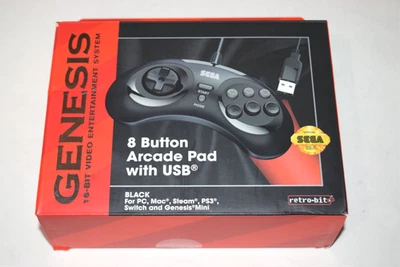 8 Button Sega Genesis Arcade Pad USB Video Game Controller Complete in Box - Image 1 of 4