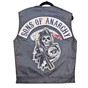 Sons of Anarchy SOA Kunstleder Weste Herren S Motorrad Skull Gun Made in USA - Bild 1 von 15