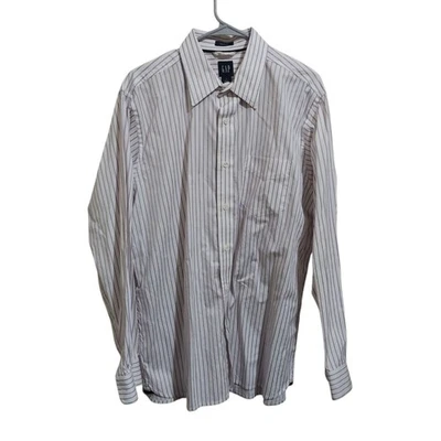 Gap White/Purple Stripe Long Sleeve Button Up Men's Shirt Size L - Image 1 of 4