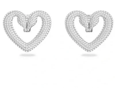 Pendientes SWAROVSKI Una Clip Corazón Grande Cisne Cristal Rodio Chapado. Venta al por menor $350 Foto 1 de 3