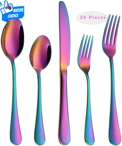 Rainbow Flatware Set 20 Pieces Stainless Steel Colorful Utensils Service for 4 - Picture 1 of 8