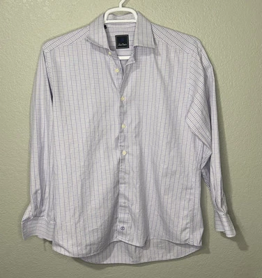 DAVID DONAHUE Men's Lavender Checked Long Sleeve Dress Shirt 16 34/35" - Image 1 of 4