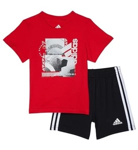 New ADIDAS Little Boys 2-Piece Shorts & Top Sets NWT Size 6 Red & Black NWT - Picture 1 of 3