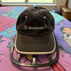 Vintage 00s RARE Microsoft Windows 7 Black Embroidered Tech Computer Hat OSFA - Picture 1 of 4