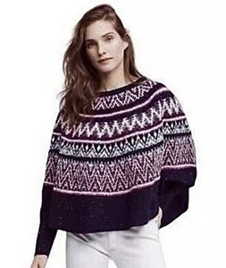 EUC WOMENS MEDIUM LARGE ANTHROPOLOGIE SLEEPING ON SNOW NORDIC SWEATER PONCHO - Picture 1 of 4