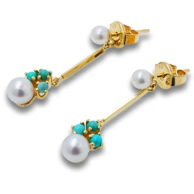 Ohrstecker Ohrringe Perle Türkis 585 Gold 14 Kt Gelbgold Wert 990,- - Bild 1 von 4