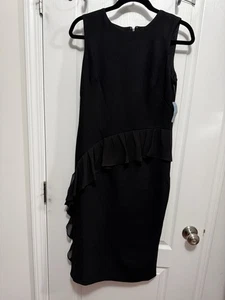 London Times Little Black Dress Sleeveless Cocktail Womens 6 Ruffle Detail NWT - Picture 1 of 18