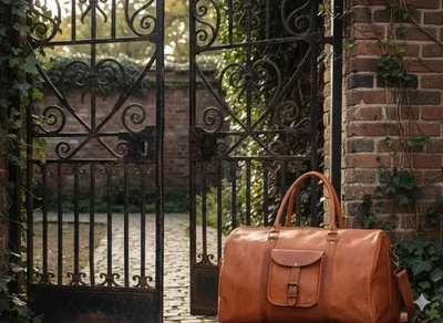 24" Detailed Leather Duffel Bag Weekend Luggage Goat Leather Duffle Bag - Image 1 of 4