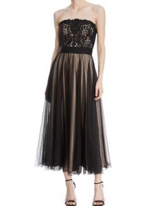 Vestido midi sin tirantes de encaje gráfico Kayson CATHERINE DEANE en negro nude talla 12 - Imagen 1 de 8