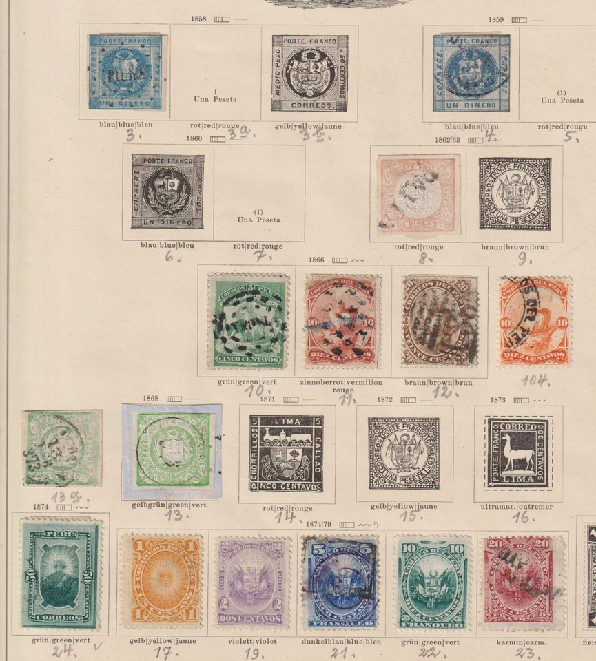 Peru 1858 collection of 15 CLASSIC stamps / HIGH VALUE! - Image 1 of 1