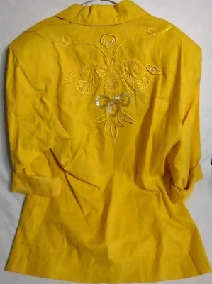 Blazer Adolfo International Amarillo Brillante, Cierre de 1 Botón, Lentejuelas, Bordado Foto 1 de 4