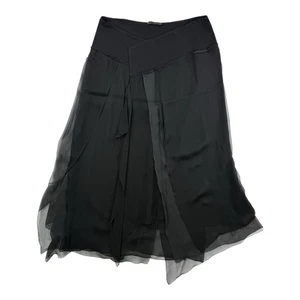 DONNA KARAN Black Label Skirt 100% Silk Midi Sheer Layers Asymmetrical Skirt L - Picture 1 of 10