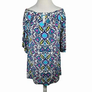 Alice + Trixie bunte kräftige Ikat Seide Tunika Shirt Schulterfrei Beachy Gr. M - Bild 1 von 8