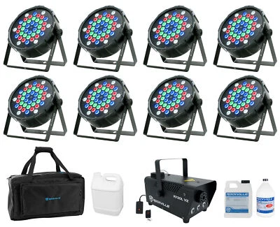 (8) American DJ Eliminator LP 42 RGBW LED DMX Par Wash Lights+Fogger+Bag+Juice - Image 1 of 4