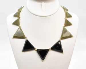 17" Gold Tone Black & Gray-Green Graduated Triangle Chain Choker Necklace Lucite - Picture 1 of 3