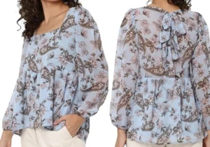 American Eagle Womens Top Shirt Smocked Flowy Puffy Sleeves Bohemian Peasant L - Picture 1 of 22