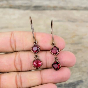 Pink Tourmaline Copper Gift For Mother Electroformed Drop/Dangle Earrings 2.28" - Picture 1 of 6