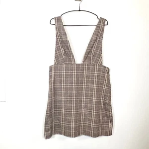 Zara Pinafore Dress Brown Check Sequin Metallic Short Dark Acedemia Size L New - Picture 1 of 12