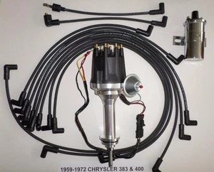 MOPAR 1959-1972 383 400 NEGRO HEI distribuidor de tapa pequeña + bobina cromada + cables enchufables - Imagen 1 de 5