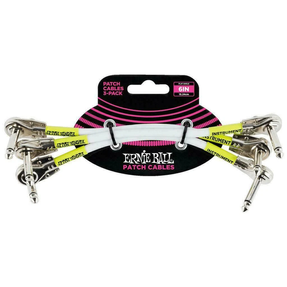 (3 Pack) Ernie Ball 6'' Inch Flat Angle Pancake Pedalboard Patch Cable - White - Image 1 of 1