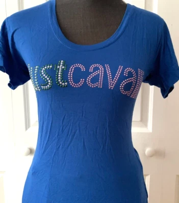 Camiseta JUST CAVALLI DONNA Azul Cielo Viscosa Logotipo Estrás Talla M Nueva con Etiquetas Foto 1 de 4