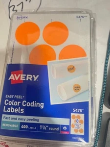 Avery Printable Removable Color-Coding Labels 1 1/4" dia Neon Orange 400/PacDR10 - Picture 1 of 2