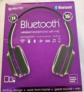 Sentry Bluetooth Wireless Headphones Black Purple Foldable Great Sound NEW - Picture 1 of 6
