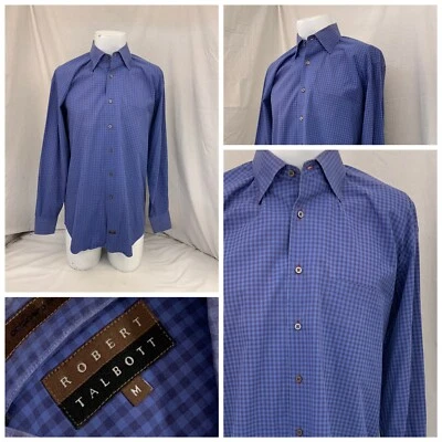 Camisa Robert Talbott M xadrez roxo 100% algodão feita na Turquia YGI N2-378 - Imagem 1 de 4