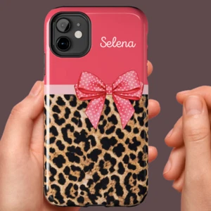 Pink, Brown Leopard Print & Polka Dot Bow Tough Phone Case Iphone Samsung Galaxy - Picture 1 of 108