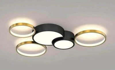 Lampadario da soffitto 48w nero argento oro lampada plafoniera 5 cerchi moderno - Immagine 1 di 2
