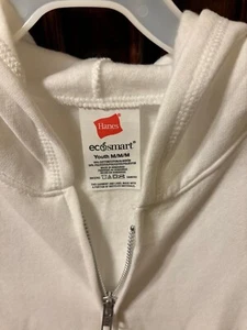 Hanes youth Size Medium Hoodie Hooded Sweatshirt White Full Zip Zipper  New - Picture 1 of 3
