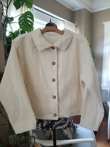 Bryn Walker NEW Cotton Corduroy Boxy Oversized Lagenlook Jacket Ivory/Cream - Picture 1 of 8