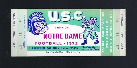 ANTHONY DAVIS 6 TDs - 1972 NOTRE DAME FIGHTING IRISH @ USC TROJANS FULL TICKET Cover