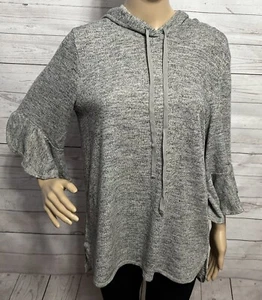 NWT Max Studio Weekend Hooded Pullover Large Marled Gray Ruffle Sleeve Shirt Top - Picture 1 of 15