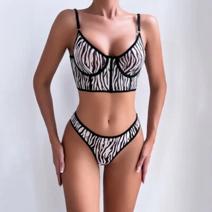 Mujeres Sexy Conjunto de Lencería de Cebra Sujetador Liguero Cinturón Ropa Interior Ropa de dormir Conjunto Body - Imagen 1 de 7