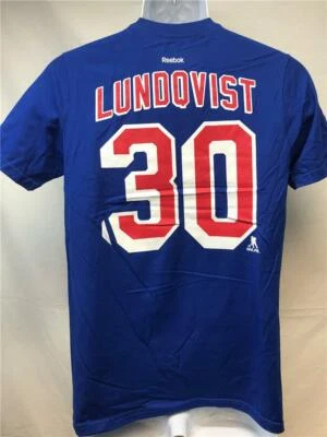 全新 Minor Flaw NY Rangers #30 Henrik Lundqvist 青年尺寸 L 蓝色 Reebok 衬衫 — 第 1/4 张图片