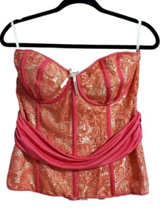 Coquette Corset 1X/2X Lace Side Zip Tie Back Pink/Peach Underwire Boned Corset - Picture 1 of 6