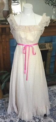 Maxi Vestido De Colección Años 70 JC Penney Prairie Boho Con Volantes Halter Cottage Core Vestido Largo Foto 1 de 4