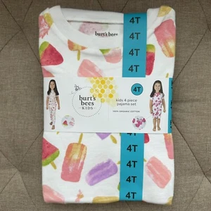 New Burts Bees Kids Organic Cotton 4 Piece Pajama Set Size 4T - Picture 1 of 2